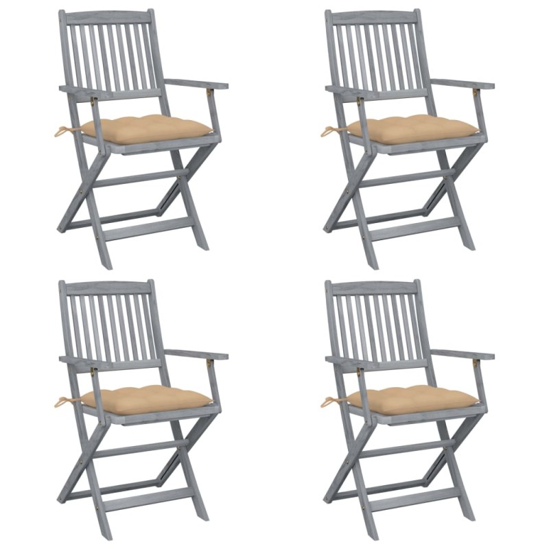 vidaXL Klappbare Gartenstühle 4 Stk. mit Kissen Massivholz Akazie vidaXL Klappbare Gartenstühle 4 Stk. mit Kissen Massivholz Akazie