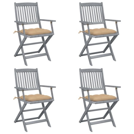 vidaXL Klappbare Gartenstühle 4 Stk. mit Kissen Massivholz Akazie