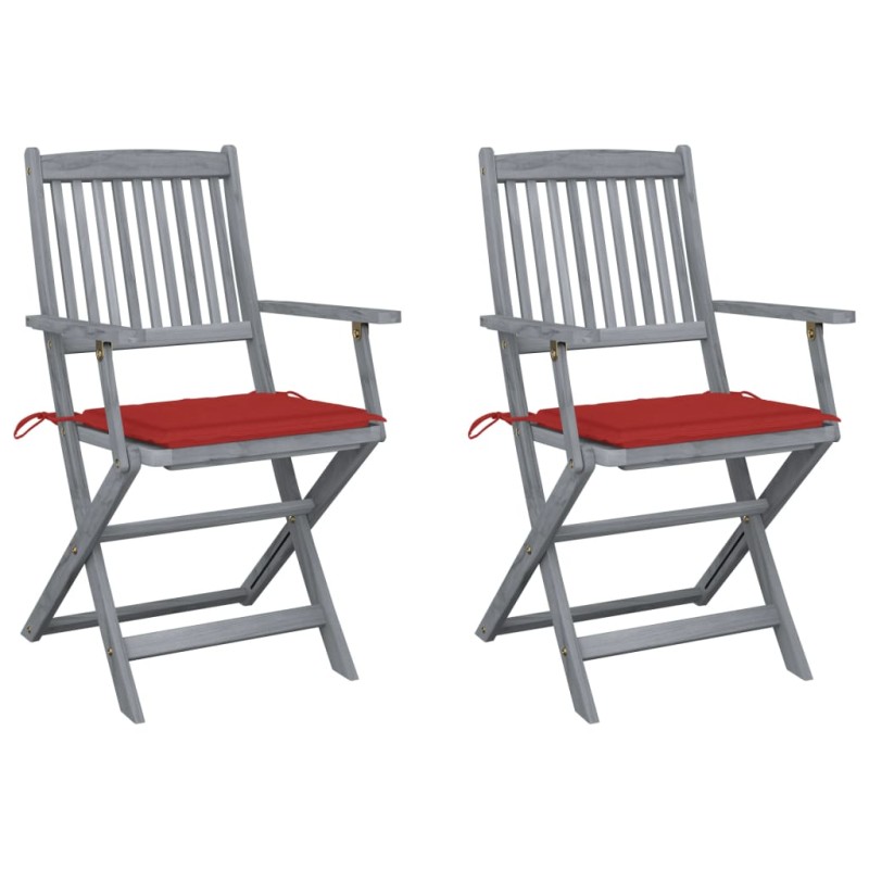 vidaXL Klappbare Gartenstühle 2 Stk. mit Sitzkissen Massivholz Akazie vidaXL Klappbare Gartenstühle 2 Stk. mit Sitzkissen Massivholz Akazie
