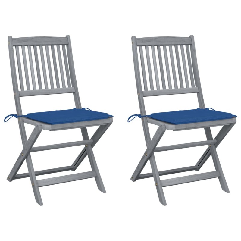 vidaXL Klappbare Gartenstühle 2 Stk. mit Kissen Massivholz Akazie vidaXL Klappbare Gartenstühle 2 Stk. mit Kissen Massivholz Akazie