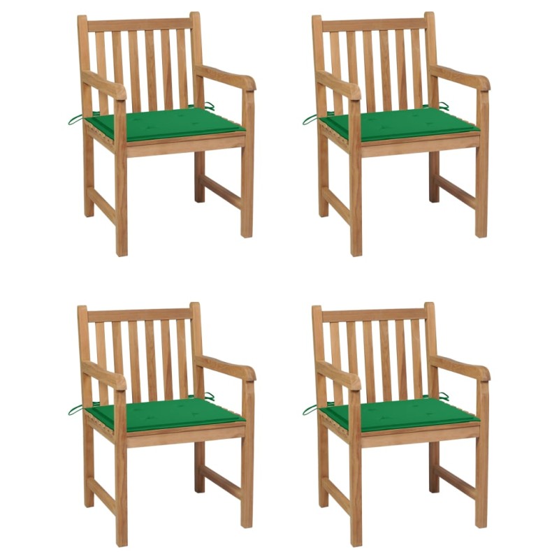 Gartenstühle 4 Stk. mit Grünen Kissen Massivholz Teak Gartenstühle 4 Stk. mit Grünen Kissen Massivholz Teak