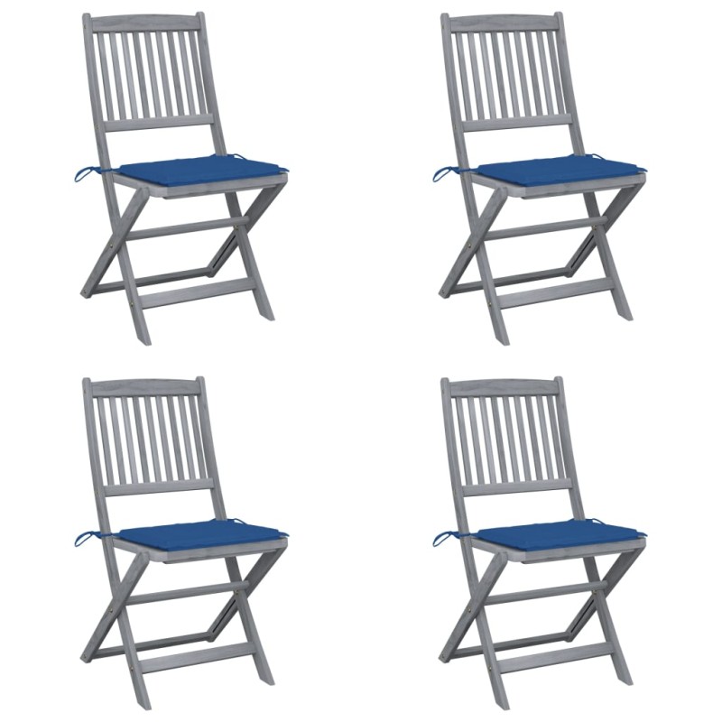 vidaXL Klappbare Gartenstühle 4 Stk. mit Kissen Massivholz Akazie vidaXL Klappbare Gartenstühle 4 Stk. mit Kissen Massivholz Akazie