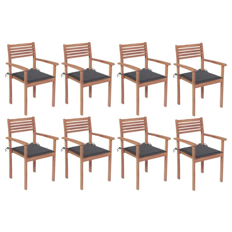 vidaXL Stapelbare Gartenstühle mit Kissen 8 Stk. Massivholz Teak vidaXL Stapelbare Gartenstühle mit Kissen 8 Stk. Massivholz Teak