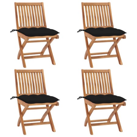 vidaXL Klappbare Gartenstühle mit Kissen 4 Stk. Massivholz Teak