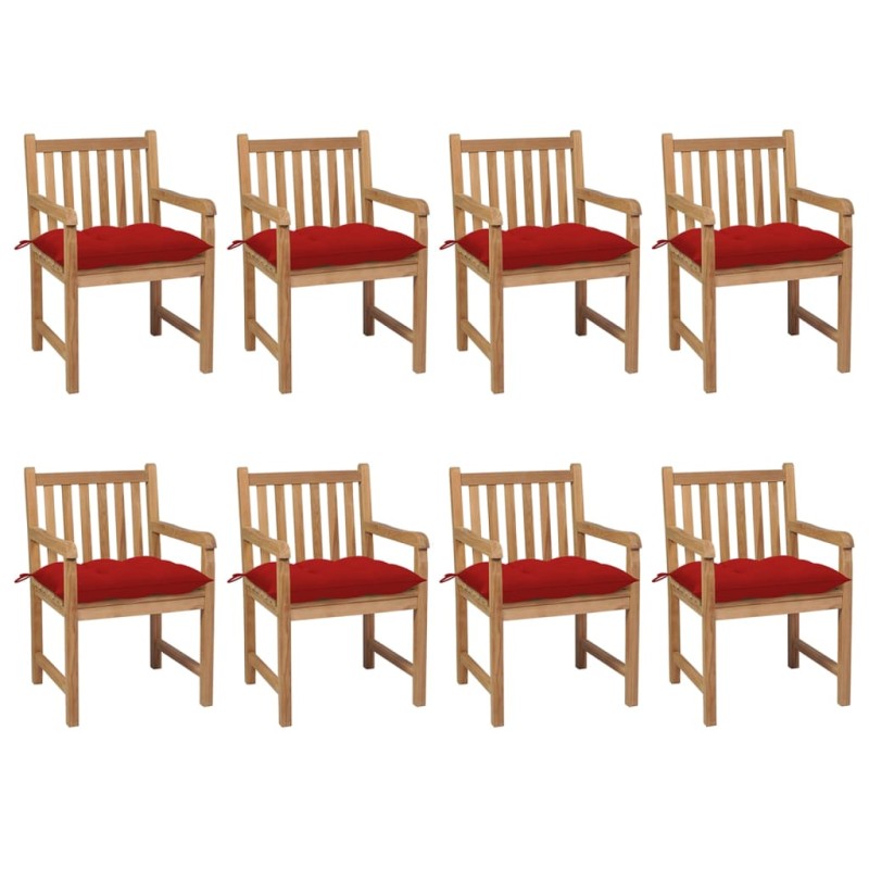 vidaXL Gartenstühle 8 Stk. mit Roten Kissen Massivholz Teak vidaXL Gartenstühle 8 Stk. mit Roten Kissen Massivholz Teak