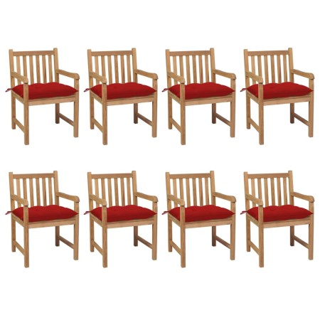 vidaXL Gartenstühle 8 Stk. mit Roten Kissen Massivholz Teak