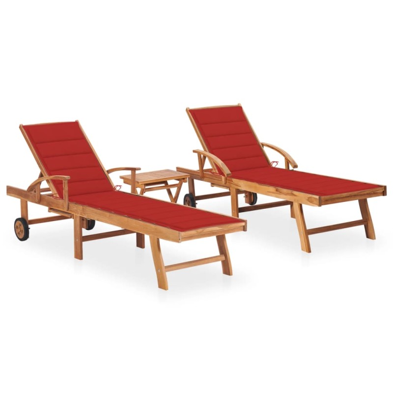 vidaXL Sonnenliegen 2 Stk. mit Tisch und Auflagen Massivholz Teak vidaXL Sonnenliegen 2 Stk. mit Tisch und Auflagen Massivholz Teak