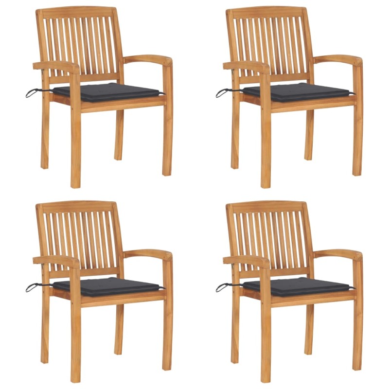 vidaXL Stapelbare Gartenstühle mit Kissen 4 Stk. Massivholz Teak vidaXL Stapelbare Gartenstühle mit Kissen 4 Stk. Massivholz Teak