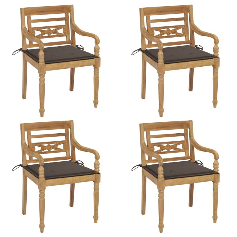 vidaXL Batavia-Stühle mit Kissen 4 Stk. Massivholz Teak