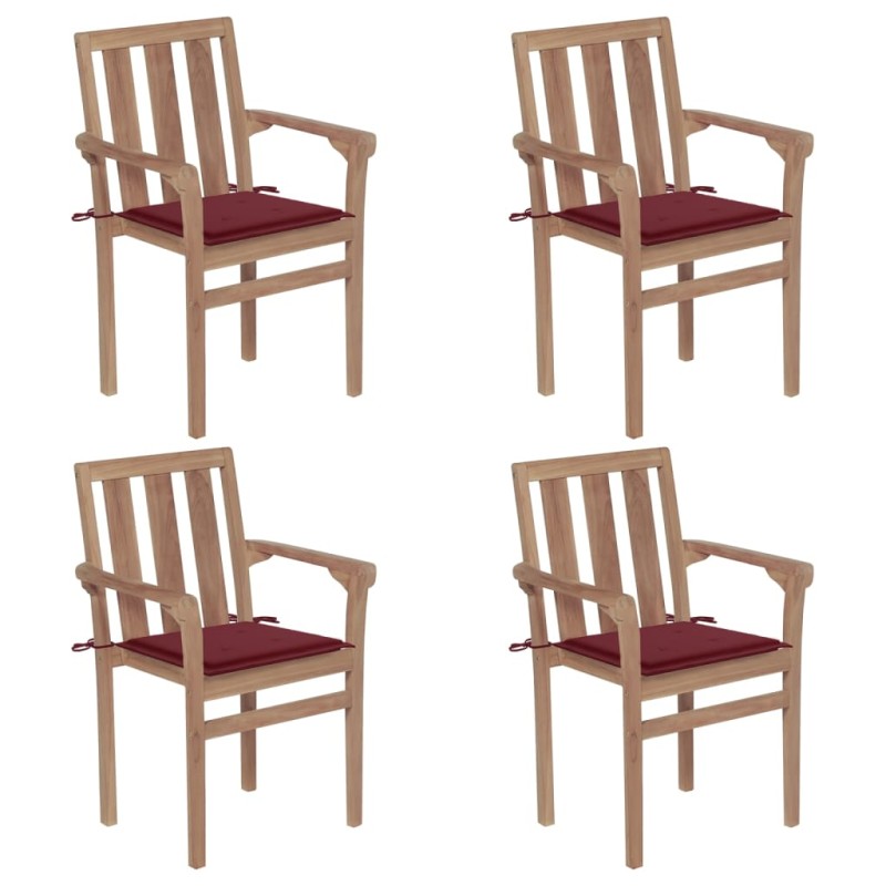 vidaXL Stapelbare Gartenstühle mit Kissen 4 Stk. Massivholz Teak vidaXL Stapelbare Gartenstühle mit Kissen 4 Stk. Massivholz Teak