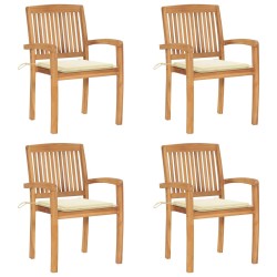vidaXL Stapelbare Gartenstühle mit Kissen 4 Stk. Massivholz Teak
