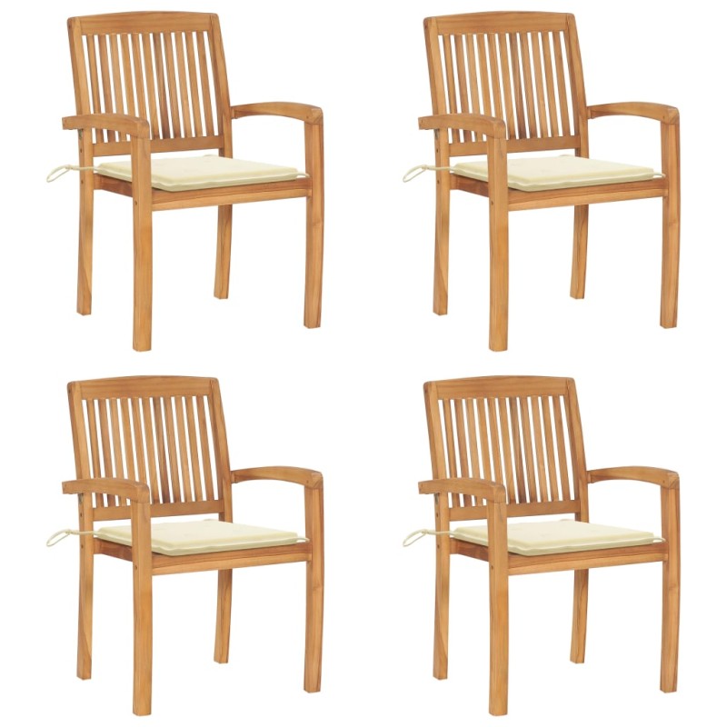 vidaXL Stapelbare Gartenstühle mit Kissen 4 Stk. Massivholz Teak vidaXL Stapelbare Gartenstühle mit Kissen 4 Stk. Massivholz Teak