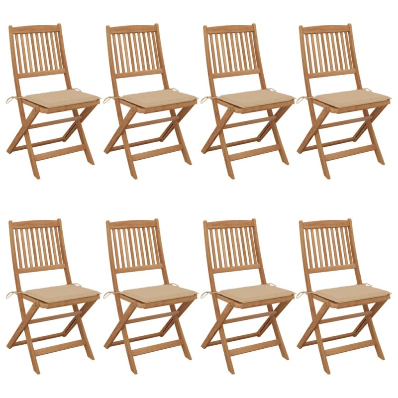 vidaXL Klappbare Gartenstühle 8 Stk. mit Kissen Massivholz Akazie vidaXL Klappbare Gartenstühle 8 Stk. mit Kissen Massivholz Akazie