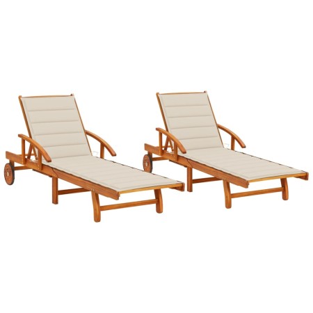 vidaXL Sonnenliegen 2 Stk. mit Auflagen Massivholz Akazie