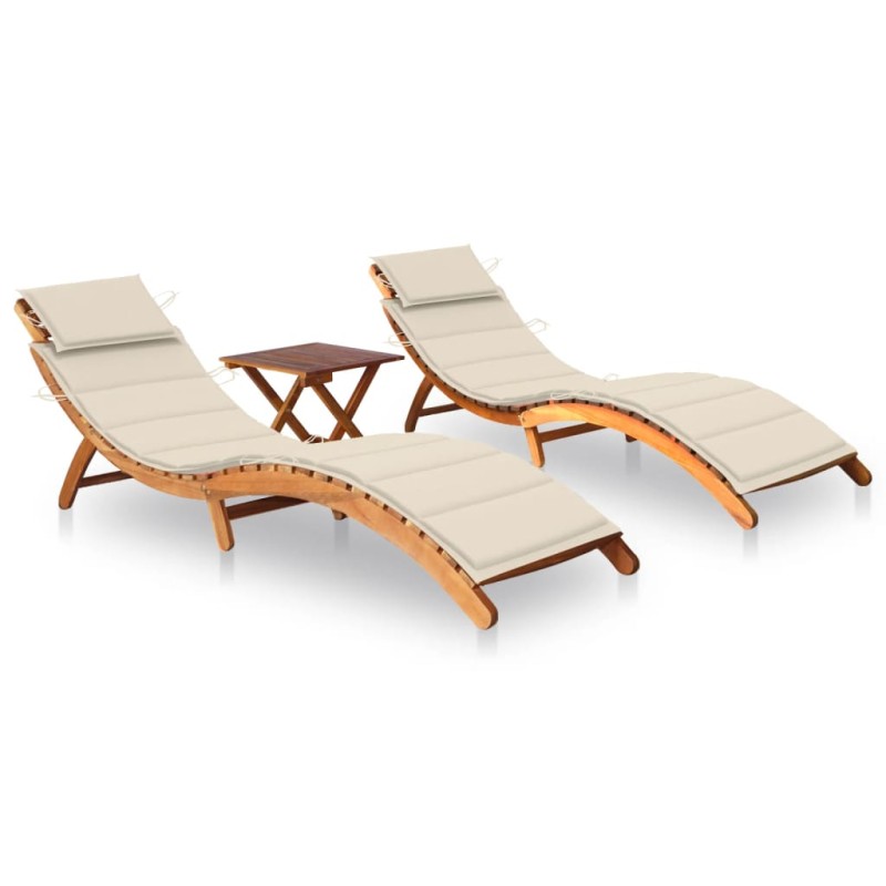 vidaXL Sonnenliegen 2 Stk. mit Tisch und Auflagen Massivholz Akazie vidaXL Sonnenliegen 2 Stk. mit Tisch und Auflagen Massivholz Akazie