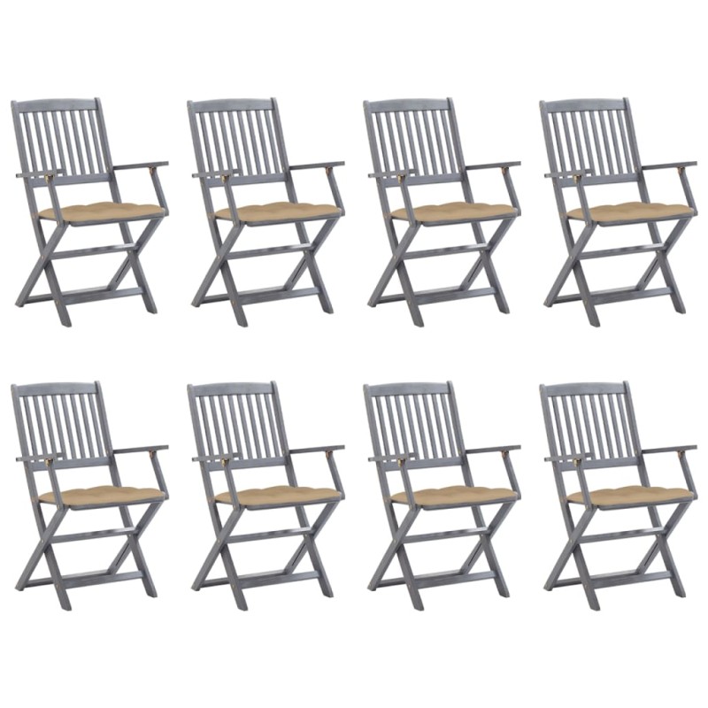 vidaXL Klappbare Gartenstühle 8 Stk. mit Kissen Massivholz Akazie vidaXL Klappbare Gartenstühle 8 Stk. mit Kissen Massivholz Akazie