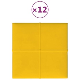 vidaXL Wandpaneele 12 Stk. Gelb 30x30 cm Samt 1,08 m²