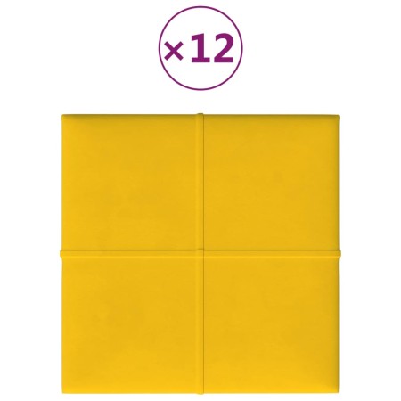 vidaXL Wandpaneele 12 Stk. Gelb 30x30 cm Samt 1,08 m²