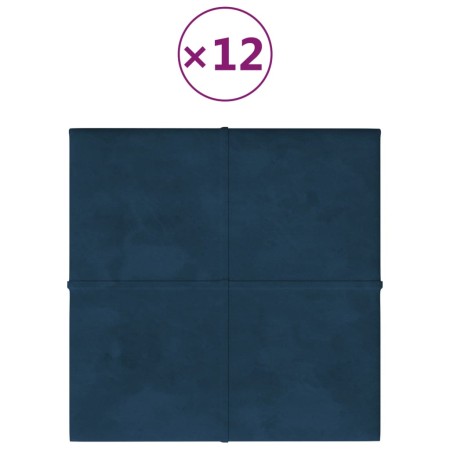 vidaXL Wandpaneele 12 Stk. Blau 30x30 cm Samt 1,08 m²