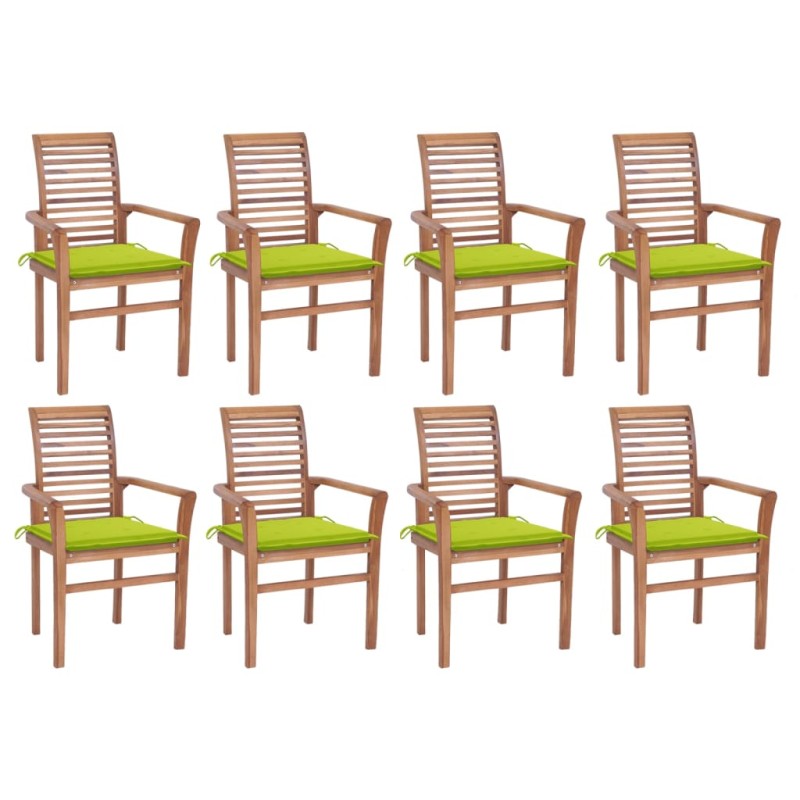 vidaXL Essstühle 8 Stk. mit Hellgrünen Kissen Massivholz Teak vidaXL Essstühle 8 Stk. mit Hellgrünen Kissen Massivholz Teak
