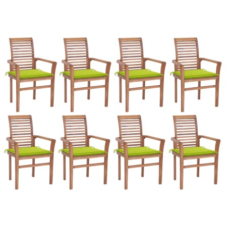 vidaXL Essstühle 8 Stk. mit Hellgrünen Kissen Massivholz Teak