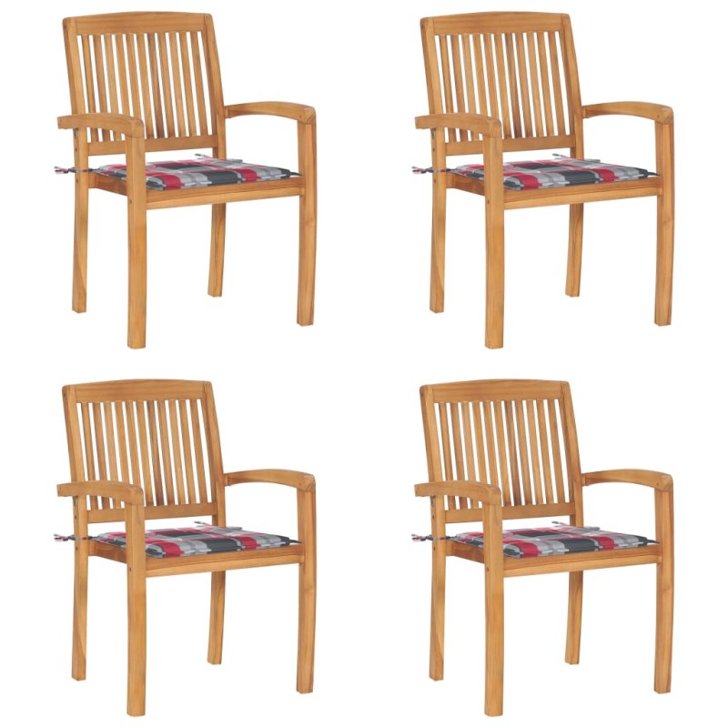 Stapelbare Gartenstühle mit Kissen 4 Stk. Massivholz Teak Stapelbare Gartenstühle mit Kissen 4 Stk. Massivholz Teak