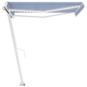 vidaXL Markise Manuell Einziehbar mit LED 350x250 cm Blau Weiß