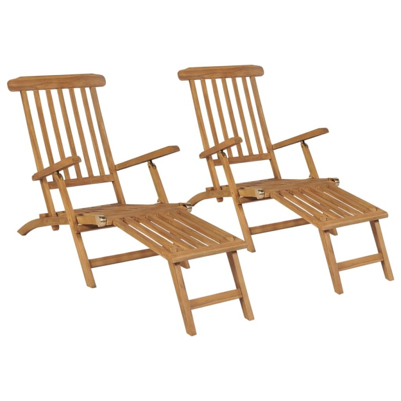 Liegestühle mit Fußteil 2 Stk. Teak Massivholz Liegestühle mit Fußteil 2 Stk. Teak Massivholz
