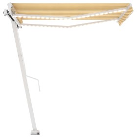 vidaXL Markise Manuell Einziehbar mit LED 350x250 cm Gelb Weiß