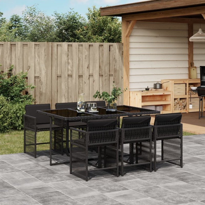 vidaXL 7-tlg. Garten-Essgruppe mit Kissen Schwarz Poly Rattan vidaXL 7-tlg. Garten-Essgruppe mit Kissen Schwarz Poly Rattan