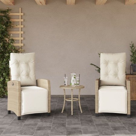 vidaXL Gartensessel mit Fußteil 2 Stk. Verstellbar Beige Poly Rattan