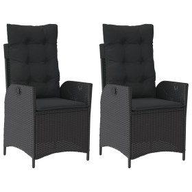 vidaXL Gartensessel mit Kissen 2 Stk. Verstellbar Schwarz Poly Rattan