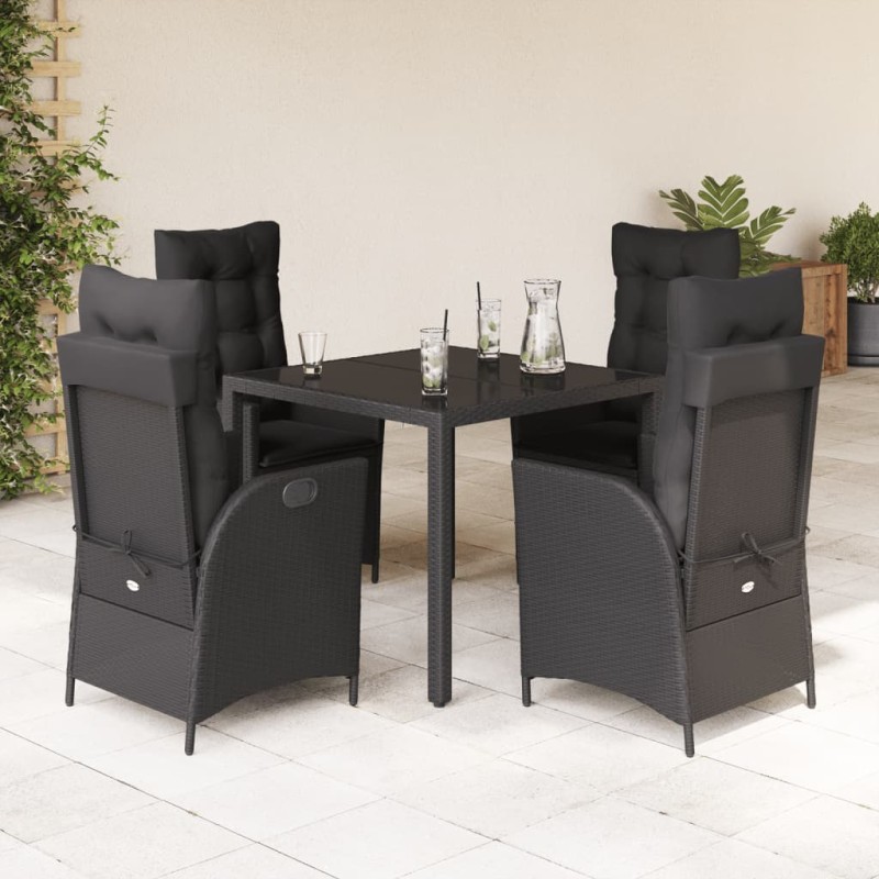 vidaXL 5-tlg. Garten-Essgruppe mit Kissen Schwarz Poly Rattan vidaXL 5-tlg. Garten-Essgruppe mit Kissen Schwarz Poly Rattan