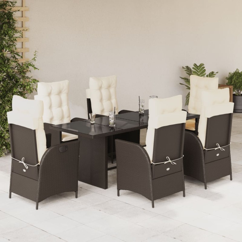 vidaXL 7-tlg. Garten-Essgruppe mit Kissen Braun Poly Rattan vidaXL 7-tlg. Garten-Essgruppe mit Kissen Braun Poly Rattan