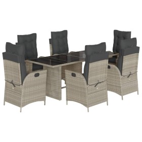 vidaXL 7-tlg. Garten-Essgruppe mit Kissen Hellgrau Poly Rattan