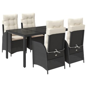 vidaXL 5-tlg. Garten-Essgruppe mit Kissen Schwarz Poly Rattan