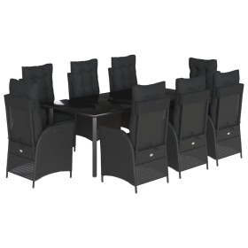 vidaXL 9-tlg. Garten-Essgruppe mit Kissen Schwarz Poly Rattan