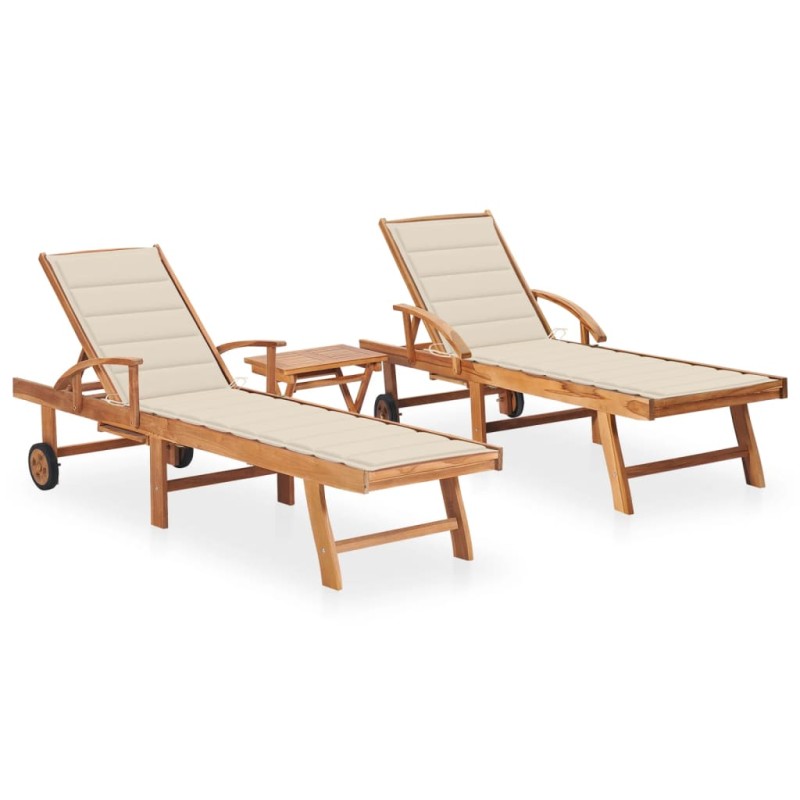 Sonnenliegen 2 Stk. mit Tisch und Auflagen Massivholz Teak Sonnenliegen 2 Stk. mit Tisch und Auflagen Massivholz Teak