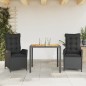 vidaXL 3-tlg. Garten-Essgruppe mit Kissen Schwarz Poly Rattan vidaXL 3-tlg. Garten-Essgruppe mit Kissen Schwarz Poly Rattan