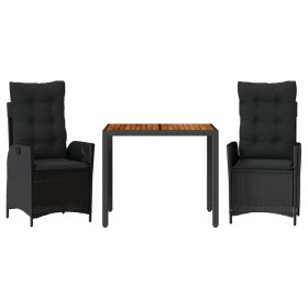 vidaXL 3-tlg. Garten-Essgruppe mit Kissen Schwarz Poly Rattan