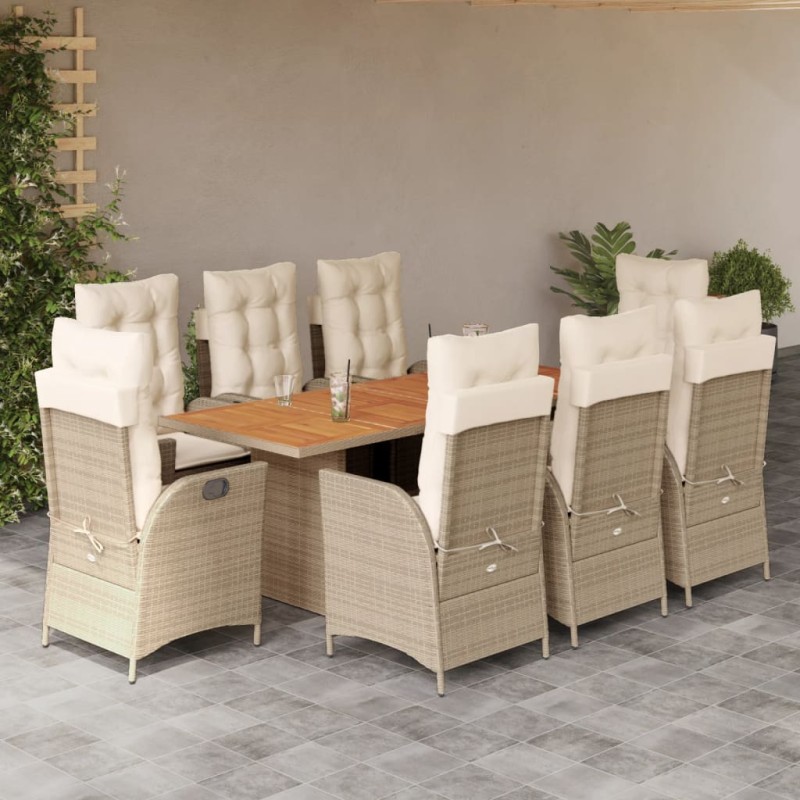 vidaXL 9-tlg. Garten-Essgruppe mit Kissen Beige Poly Rattan vidaXL 9-tlg. Garten-Essgruppe mit Kissen Beige Poly Rattan