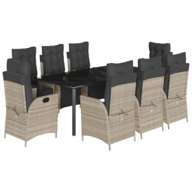 vidaXL 9-tlg. Garten-Essgruppe mit Kissen Hellgrau Poly Rattan