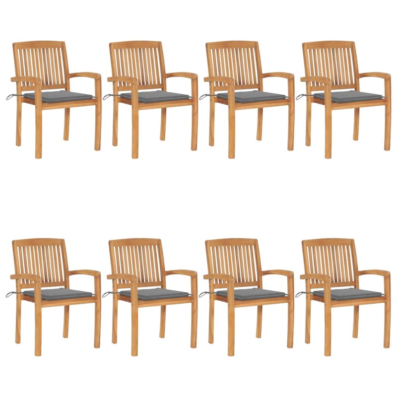 Stapelbare Gartenstühle mit Kissen 8 Stk. Massivholz Teak Stapelbare Gartenstühle mit Kissen 8 Stk. Massivholz Teak