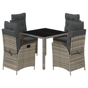vidaXL 5-tlg. Garten-Essgruppe mit Kissen Grau Poly Rattan