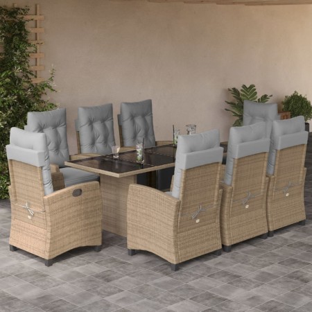 vidaXL 9-tlg. Garten-Essgruppe mit Kissen Beigemischung Poly Rattan