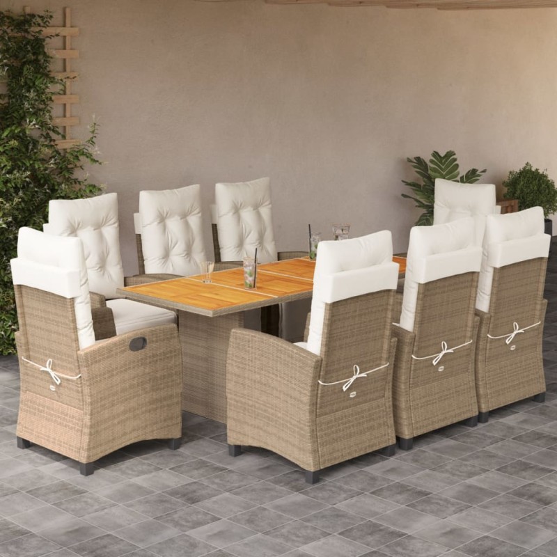 vidaXL 9-tlg. Garten-Essgruppe mit Kissen Beige Poly Rattan vidaXL 9-tlg. Garten-Essgruppe mit Kissen Beige Poly Rattan