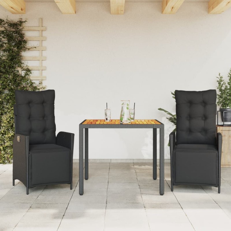 vidaXL 3-tlg. Garten-Essgruppe mit Kissen Schwarz Poly Rattan vidaXL 3-tlg. Garten-Essgruppe mit Kissen Schwarz Poly Rattan