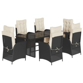 vidaXL 7-tlg. Garten-Essgruppe mit Kissen Schwarz Poly Rattan