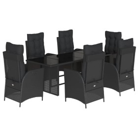 vidaXL 7-tlg. Garten-Essgruppe mit Kissen Schwarz Poly Rattan