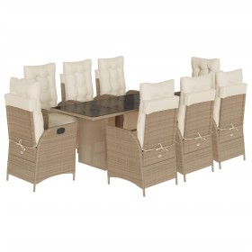 vidaXL 9-tlg. Garten-Essgruppe mit Kissen Beige Poly Rattan